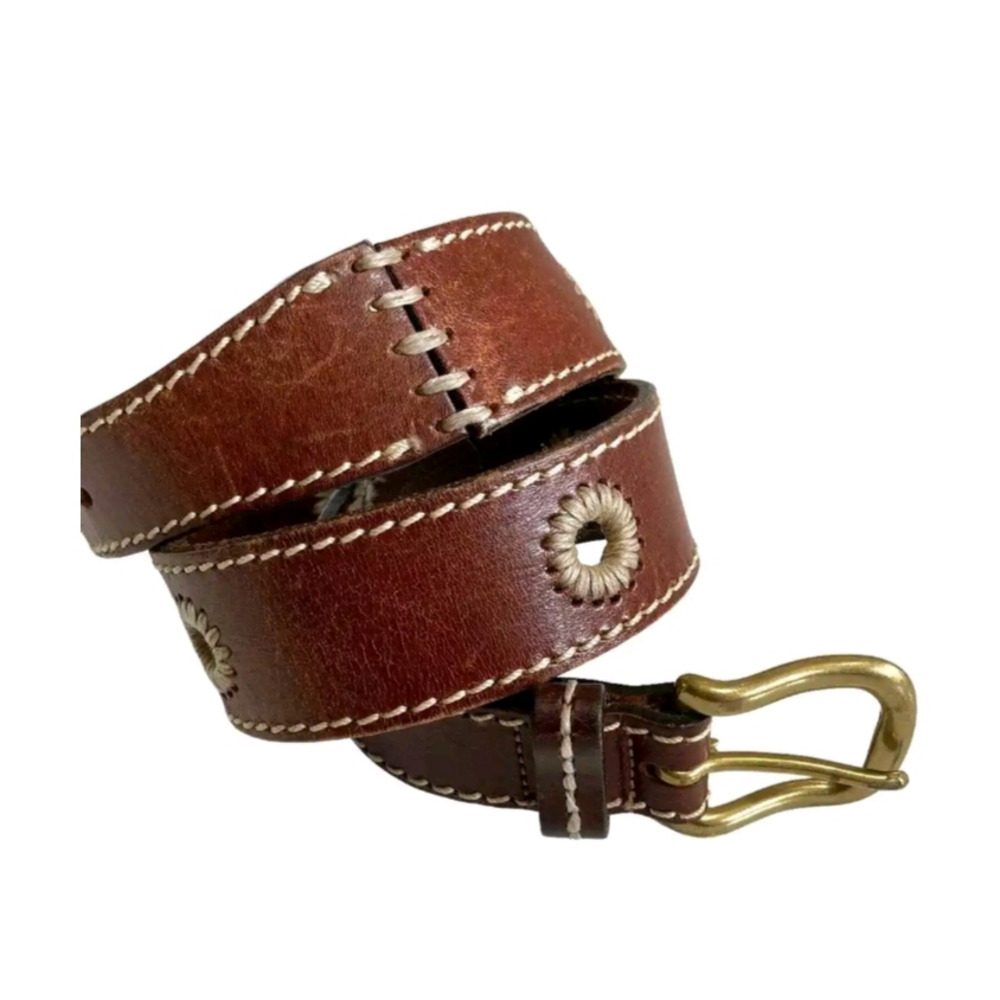 Eddie Bauer Brown Leather Belt with Contrast Stitching & Jute Detail Unisex sz L